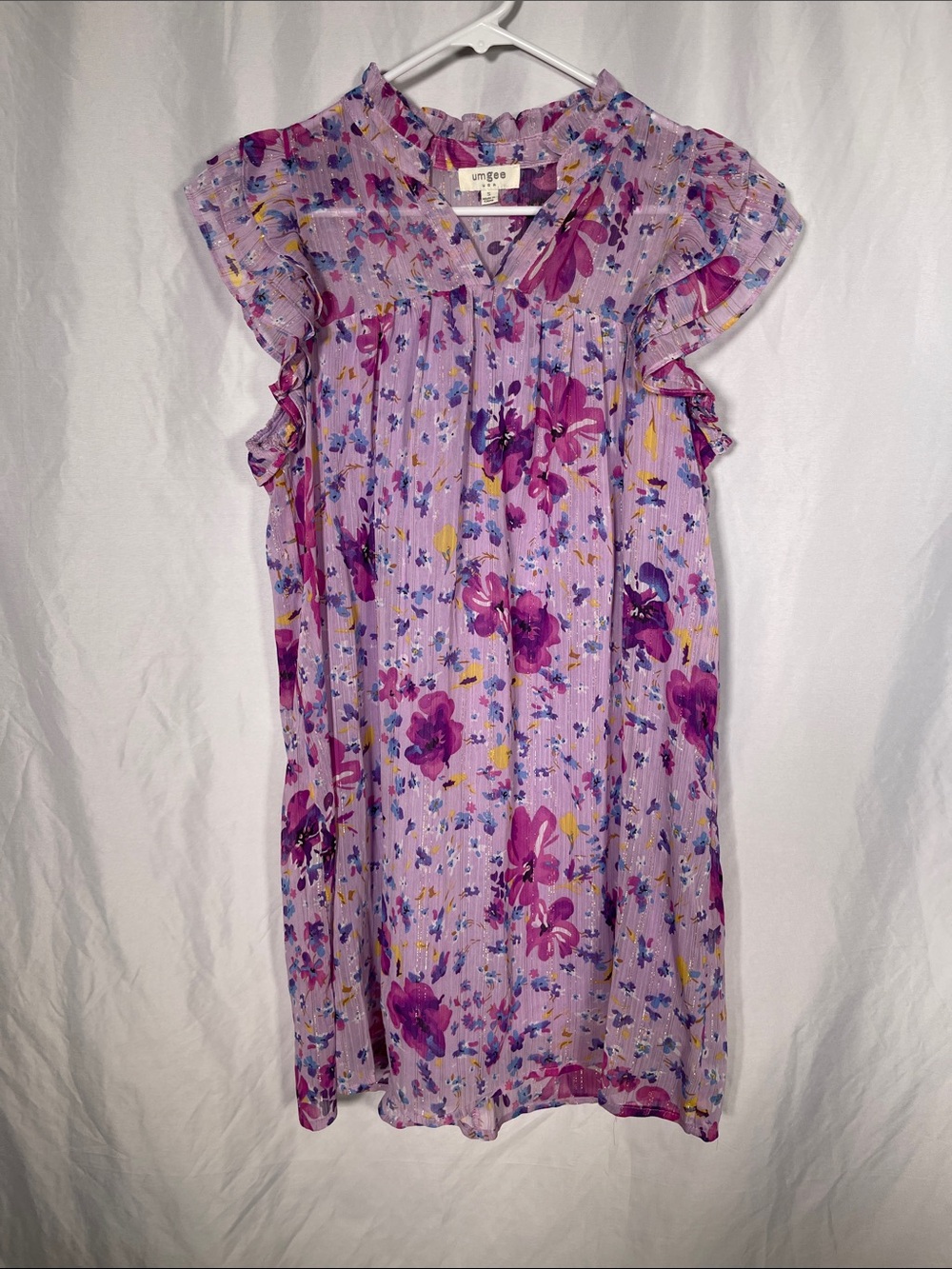 UMGEE WOMENS BOUTIQUE PURPLE FLORAL TINSEL MINI DRESS SMALL